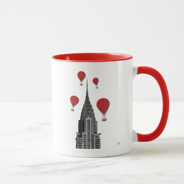 Chrysler Building and Red Hot Air Balloons Mug (Right)