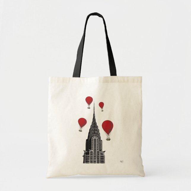 Chrysler Building and Red Hot Air Balloons Tote Bag (Front)