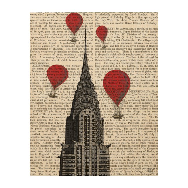 Chrysler Building and Red Hot Air Balloons Wood Wall Art (Front)