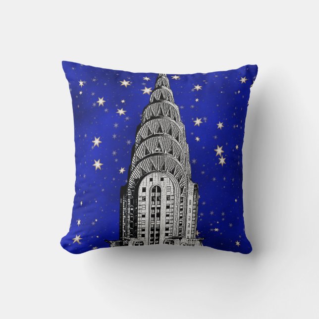Chrysler Building Dome and a Starry Blue Sky Throw Pillow (Front)