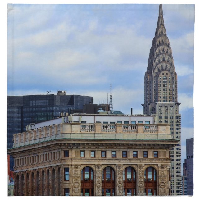 Chrysler Building, Flatiron, Blue Sky, Clouds Cloth Napkin (Front)