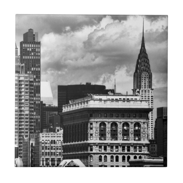 Chrysler Building, Flatiron Building, Sky House BW Ceramic Tile (Front)