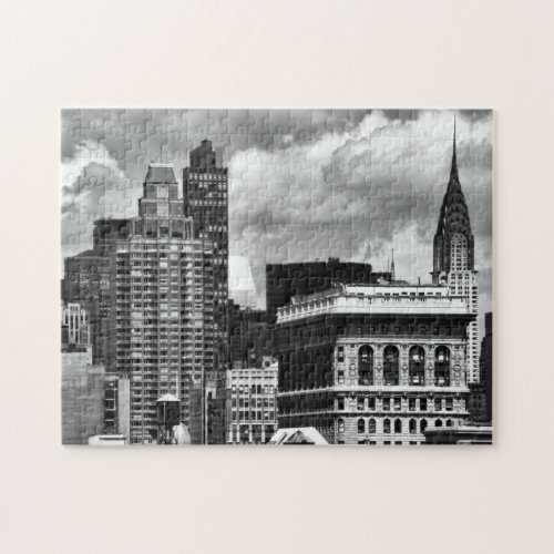 Chrysler Building Flatiron Building Sky House BW Jigsaw Puzzle