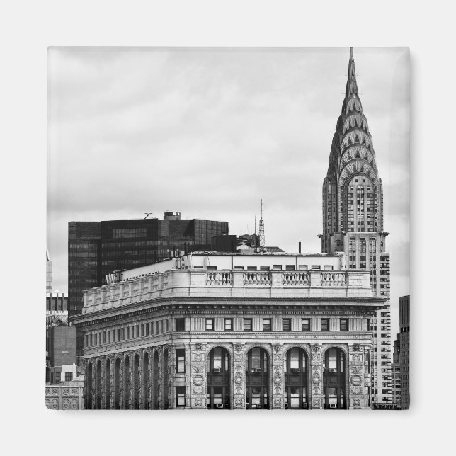 Chrysler Building, Flatiron, Clouds B&W Magnet (Front)