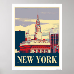 Chrysler Building in Red White Blue Poster