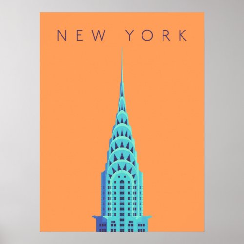 Chrysler Building New York Art Deco _ Text Orange Poster