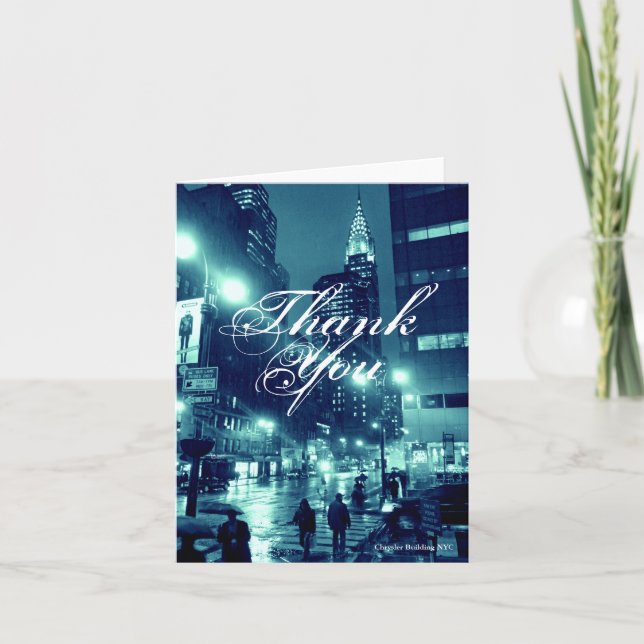 Chrysler Building NYC Blue Thank You Card (Front)