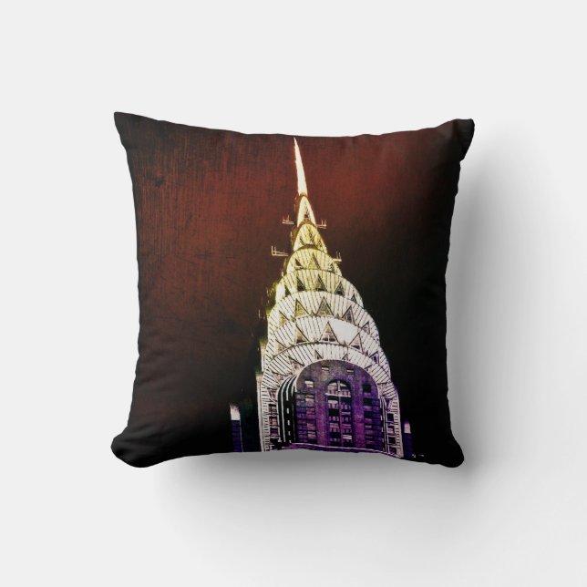 Chrysler Building - Purple and Red - NYC Throw Pillow (Front)