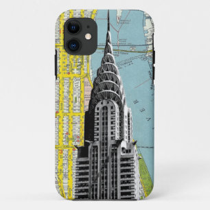 Chrysler Building with Map background iPhone 11 Case