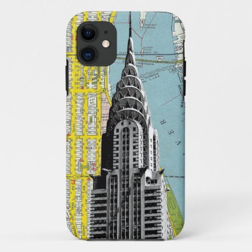 Chrysler Building with Map background iPhone 11 Case