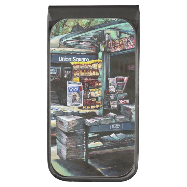 Chrysocolia Morning, Union Square, NYC Gunmetal Finish Money Clip (Front Vertical)