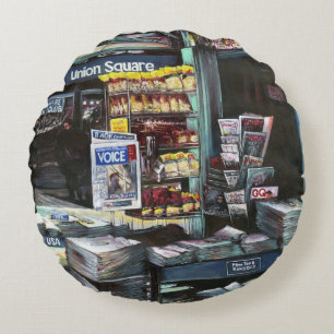 Chrysocolia Morning, Union Square, NYC Round Pillow