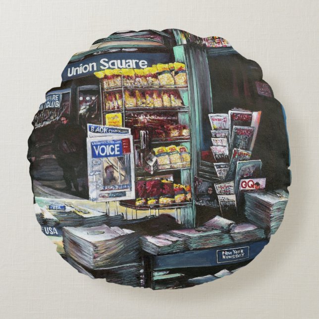 Chrysocolia Morning, Union Square, NYC Round Pillow (Front)