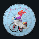 Chtistmas Dart Board Happy Gnome with Gifts<br><div class="desc">Merry Christmas - Funny Gnome with Bike and Gifts - Cartoon Drawing Fun Happy Little Gnome - Choose / Add Your Unique Text - Name / Font / Colors - Make Your Special Gift - Resize and move or remove and add elements / image with customization tool ! - Drawing...</div>