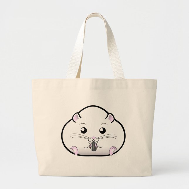 Chubby All White Russian Dwarf Hamster Large Tote Bag (Front)
