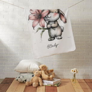 Chubby Baby Bunny Smelling Flower Blanket