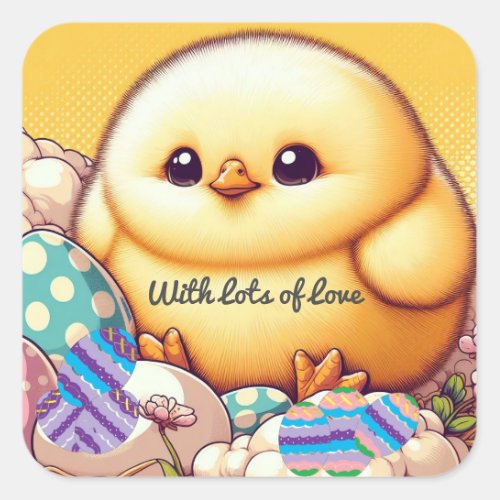 Chubby Baby Chick With Eggs Square Sticker