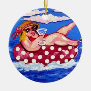 Chubby Beach Diva with Martini Round Ornament