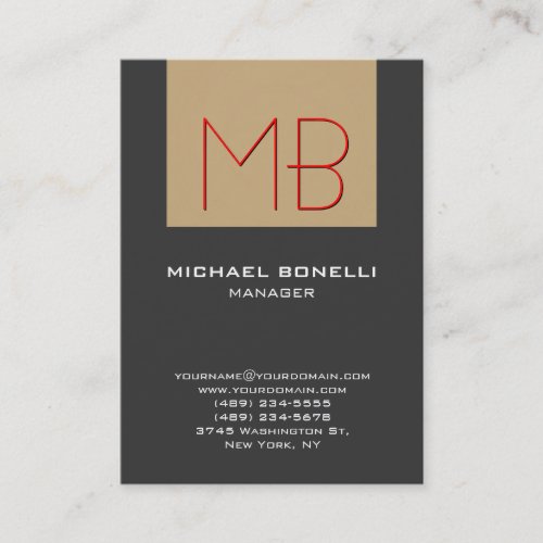 Chubby beige red gray chic monogram business card