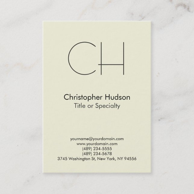 Chubby Beige Trendy Modern Monogram Business Card (Front)