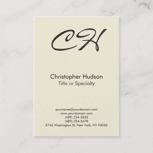 Chubby Beige Trendy Script Monogram Business Card (Front)