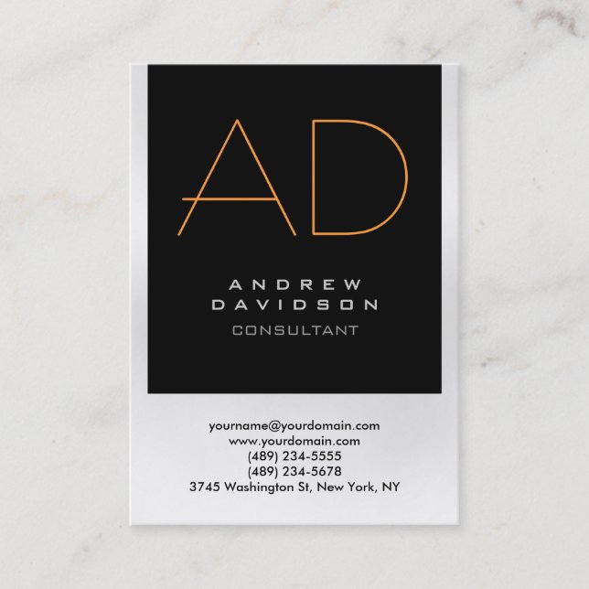 Chubby Black Orange Gray Monogram Business Card (Front)