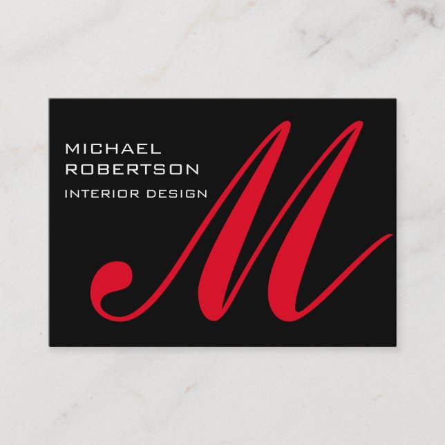 Chubby Black Red Monogram Stylish Business Card (Front)