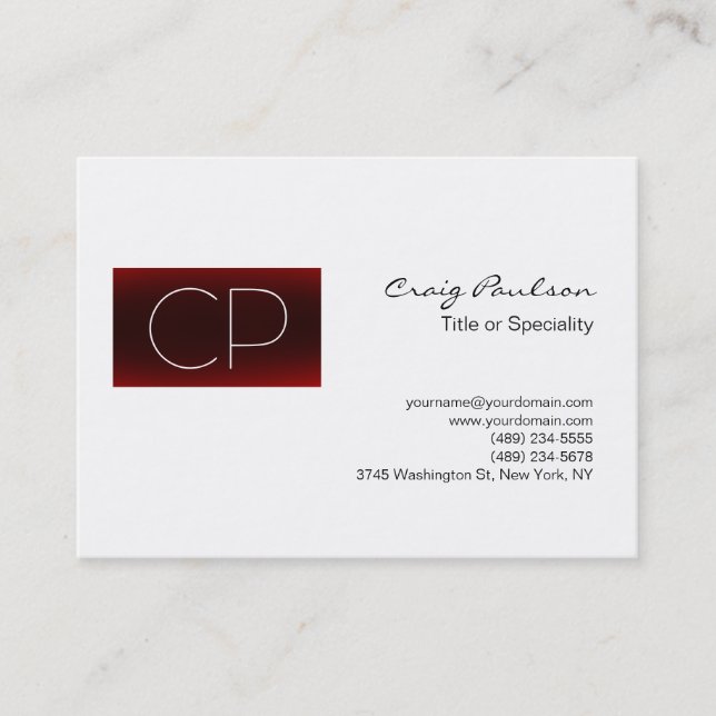 Chubby Black White Red Monogram Business Card (Front)