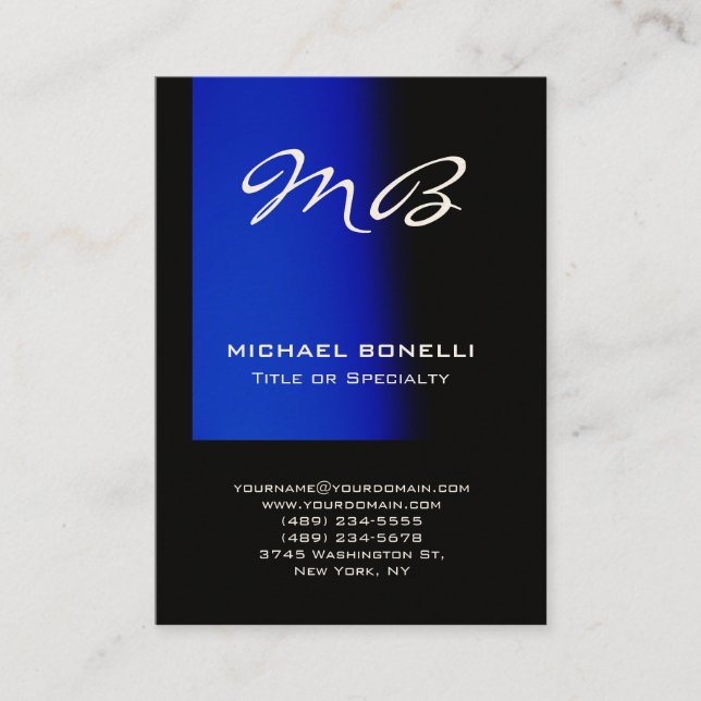 Chubby blue black monogram modern business card (Front)