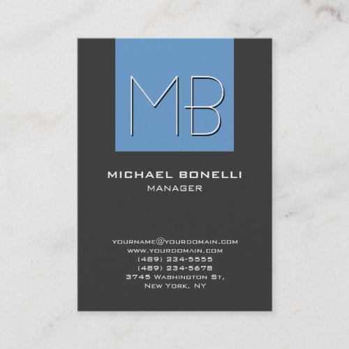Chubby blue gray chic monogram business card