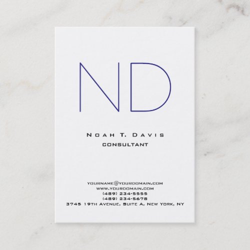 Chubby Blue Monogram White Modern Stylish Personal Business Card