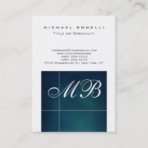 Chubby Blue Script Monogram White Business Card