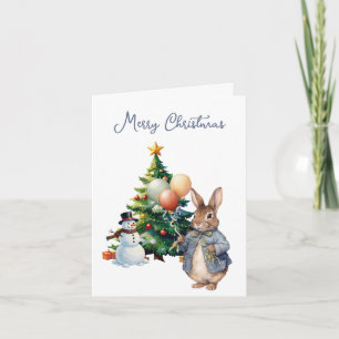 Chubby Bunny Rabbit Christmas tree Holiday Card