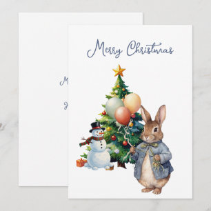 Chubby Bunny Rabbit Christmas tree Holiday Card
