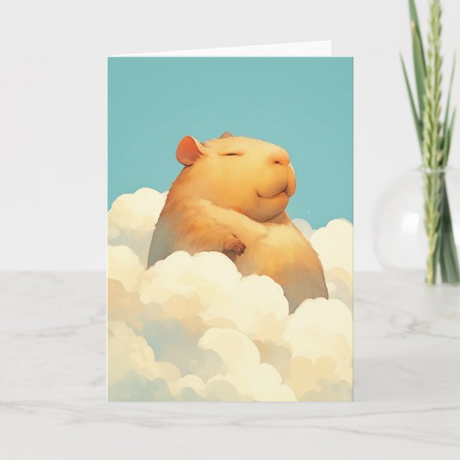 Chubby Capybara Resting on a Cloud Card (Front)