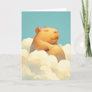 Chubby Capybara Resting on a Cloud Card