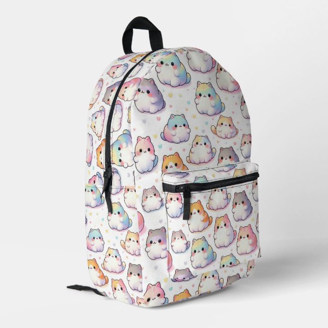 Chubby Cartoon Cat Collection Printed Backpack (Back Corner Left)