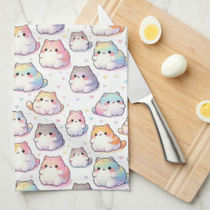 Chubby Cartoon Cat Collection With Hearts Kitchen Towel