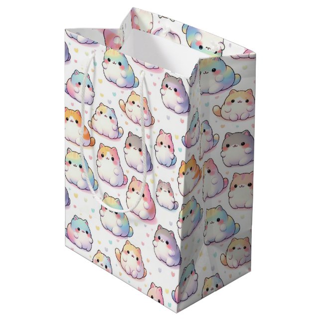 Chubby Cartoon Cat Collection With Hearts Medium Gift Bag (Back Angled)