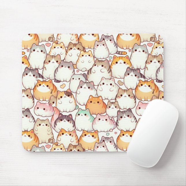 Chubby Cartoon Cat Collection With Hearts Mouse Pad (With Mouse)
