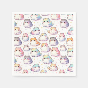 Chubby Cartoon Cat Collection With Hearts Napkins