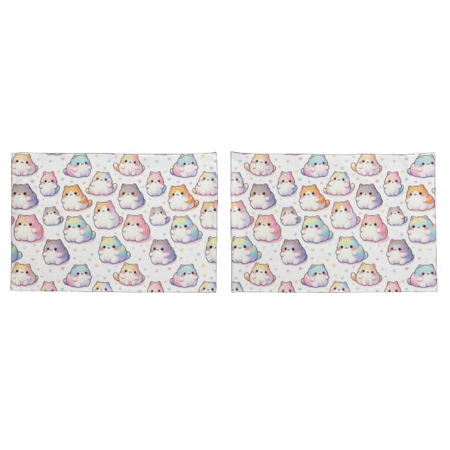 Chubby Cartoon Cats  Pillow Case (Back-Set)