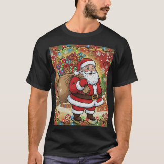Chubby Cartoon Santa Claus with Presents Sack T-Shirt