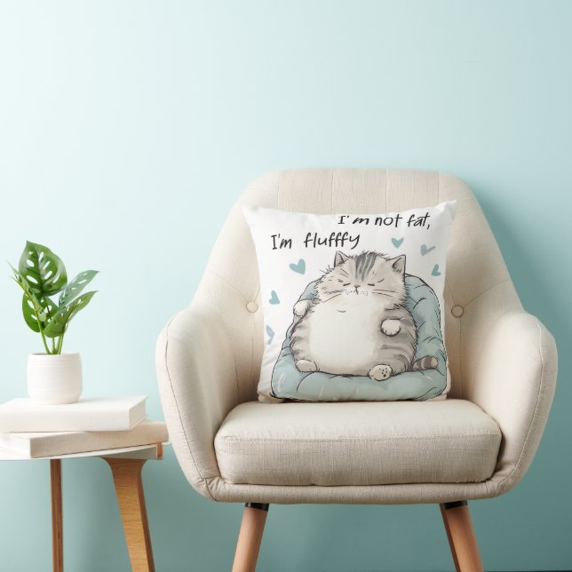 Chubby Cat Chill Vibes Throw Pillow (Chair)