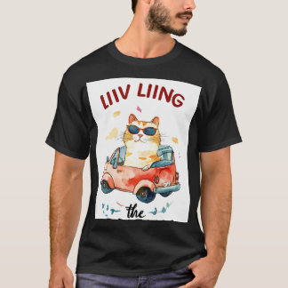 Chubby cat in a tiny car 2d flat illustration T-Shirt