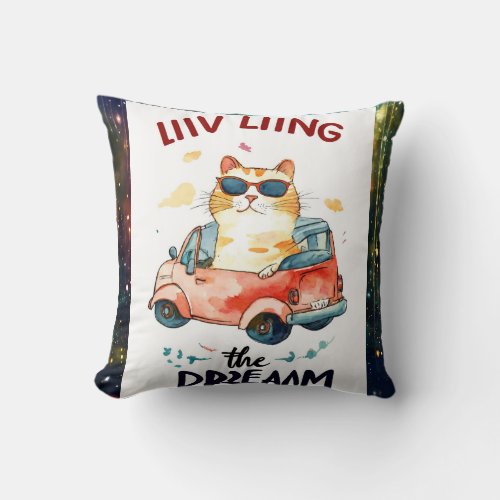 Chubby Cat Living the Dream Throw Pillow