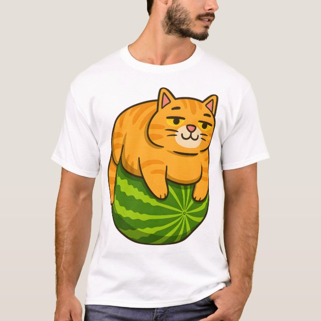 Chubby Cat on Watermelon Meme Shirt (Front)