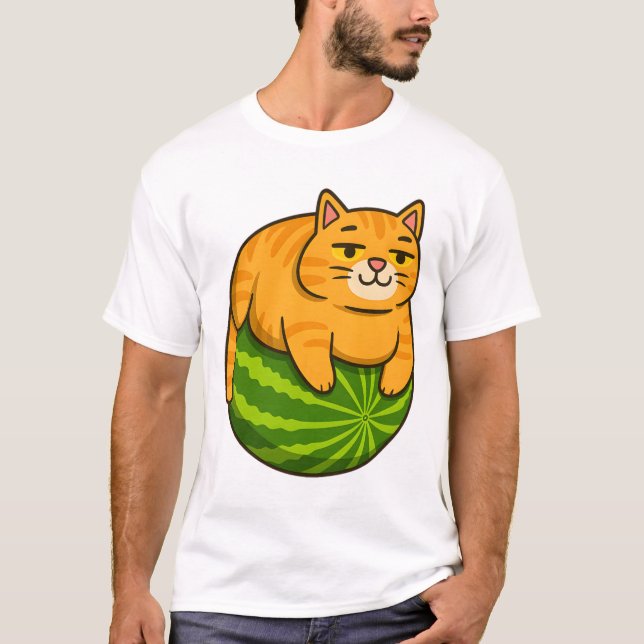 Chubby Cat on Watermelon Meme Shirt (Front)