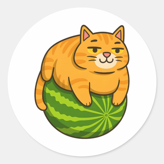 Chubby Cat on Watermelon Meme Shirt Classic Round Sticker (Front)