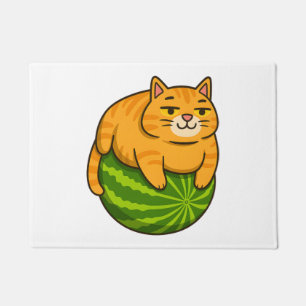 Chubby Cat on Watermelon Meme Shirt Doormat